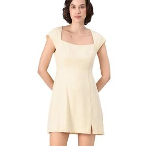 Gap‎ Linen Blend Cap Sleeve Mini Dress  Yellow Square Neck Large Tall NWT